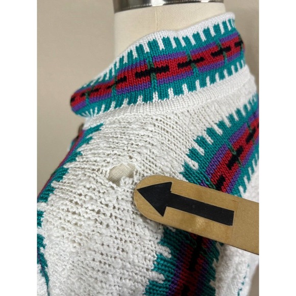 Vintage Felizzi Cardigan Sweater Size M Hand Loomed Southwest Aztec Buttons - Picture 8 of 16